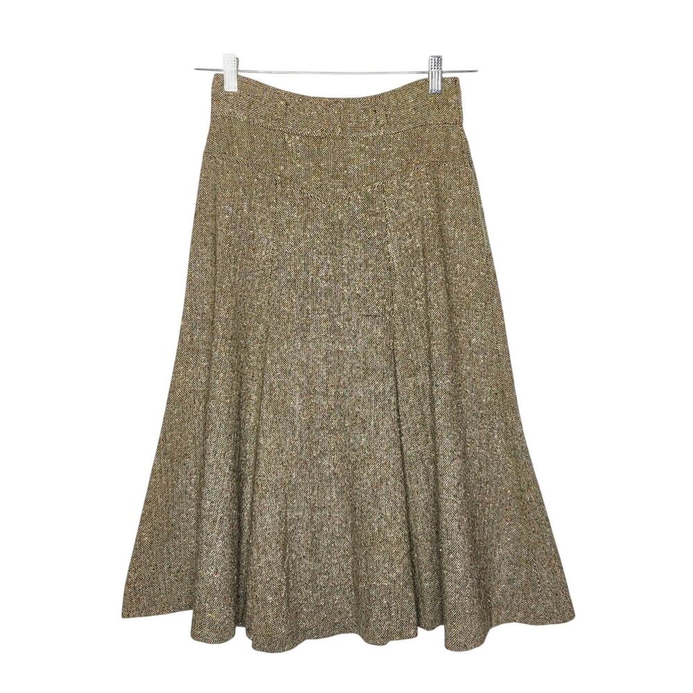 Vtg French Donegal Wool Blend Tweed A-line Flouncy Midi Skirt Small Academia 70s